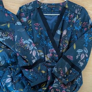 Banana Republic Navy Floral Wrap Dress with Blue, Pink & Yellow Accents